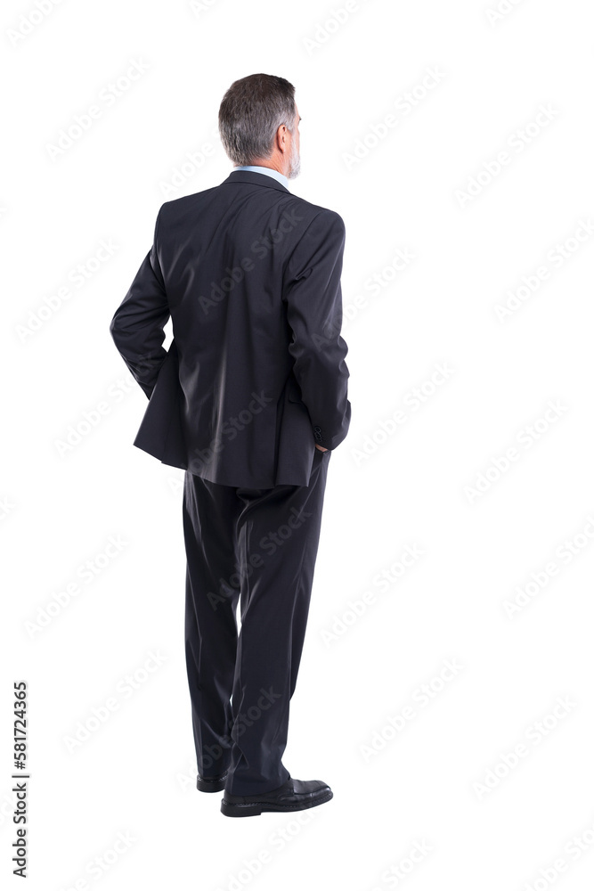 Businessman standing back to camera hands on hips on transparent background Businessman standing back to camera hands on hips on transparent background