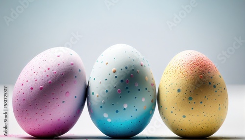 Three colorful Easter eggs decorated background 