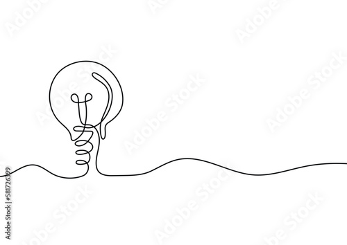 Continuous line drawing. Light bulb of a yellow business ideas concept. Vector illustrations