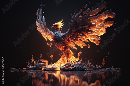 Phoenix rising from flames. Generative Ai