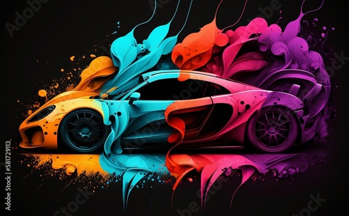 Colorful sport car illustration. Generative AI technology.