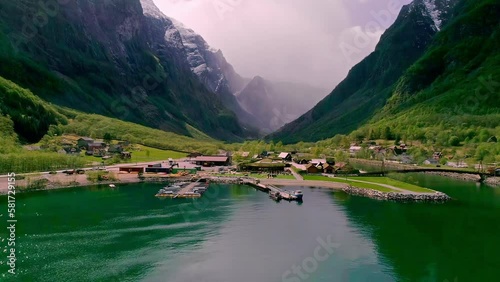 Aerial of Norweigan Viking Fjord Valley photo