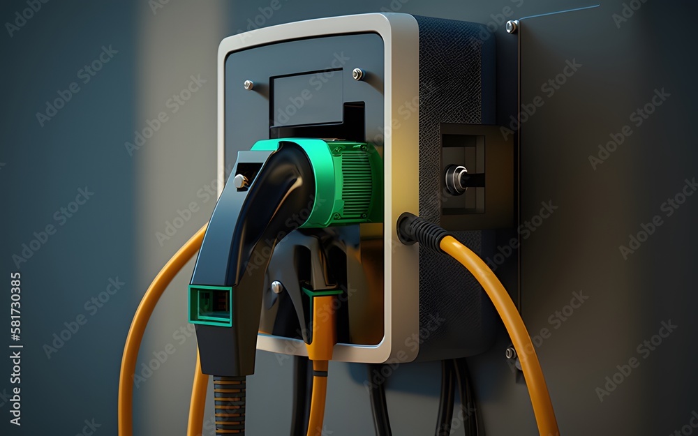 Close up photo Car charging EV for electric car at pump