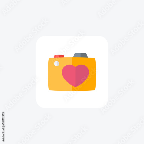 Camera, heart, fully editable vector line icon

