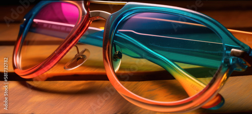 The liquid-colored sunglasses appear fluid and vibrant, reflecting the light with each smooth curve. Generative AI