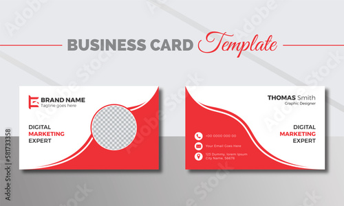 Modern & minimal business card with photo, simple clean design template, vector design, professional business card template, visiting card template. double sided business card design template