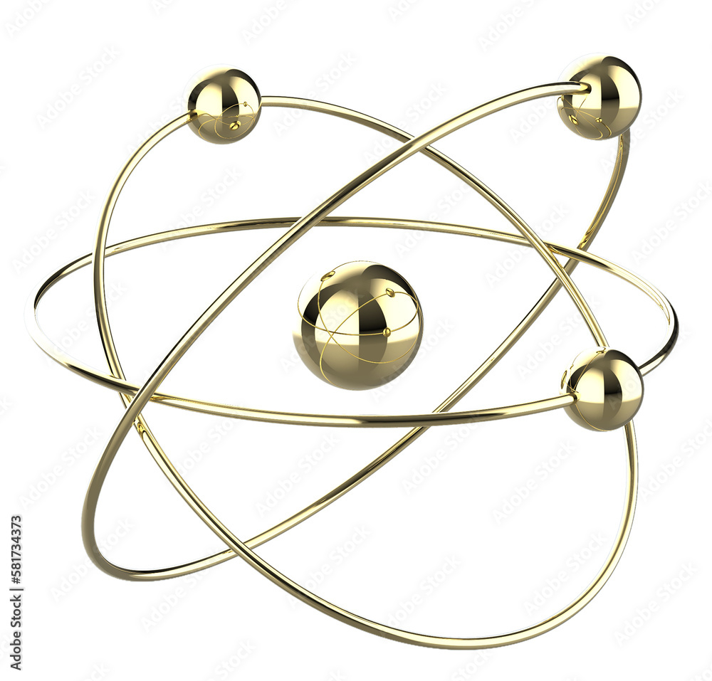 Atom structure model with nucleus surrounded by electrons isolated. Png transparency - obrazy, fototapety, plakaty 