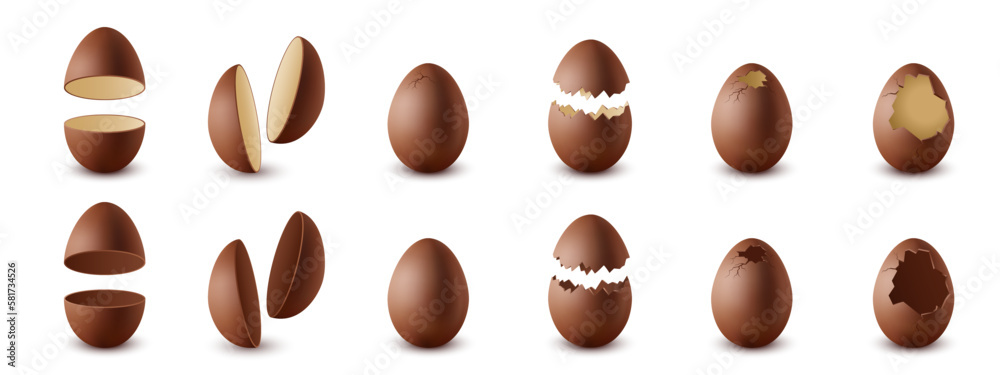 Set of different chocolate Easter eggs isolated on white background. Set of different chocolate Easter eggs isolated on white background.