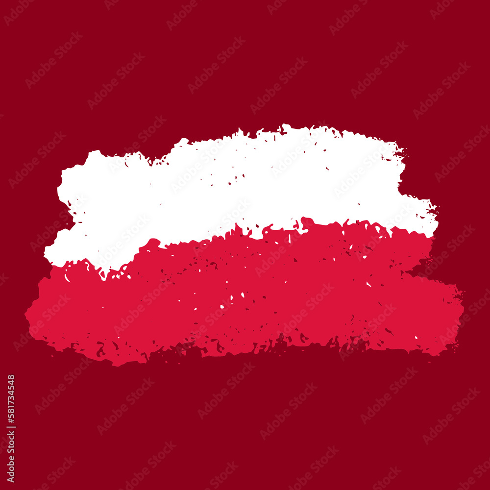 poland flag abstract brush stroke paint illustration element on red background