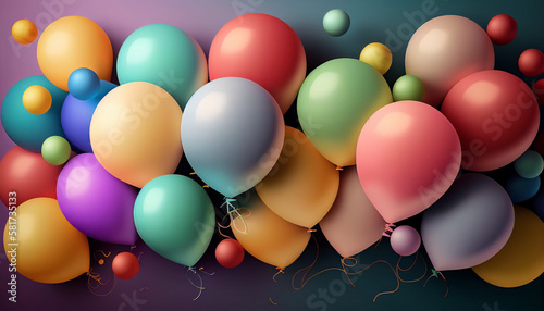 Vibrant background with birthday balloons in a spectrum of colors  Generative AI