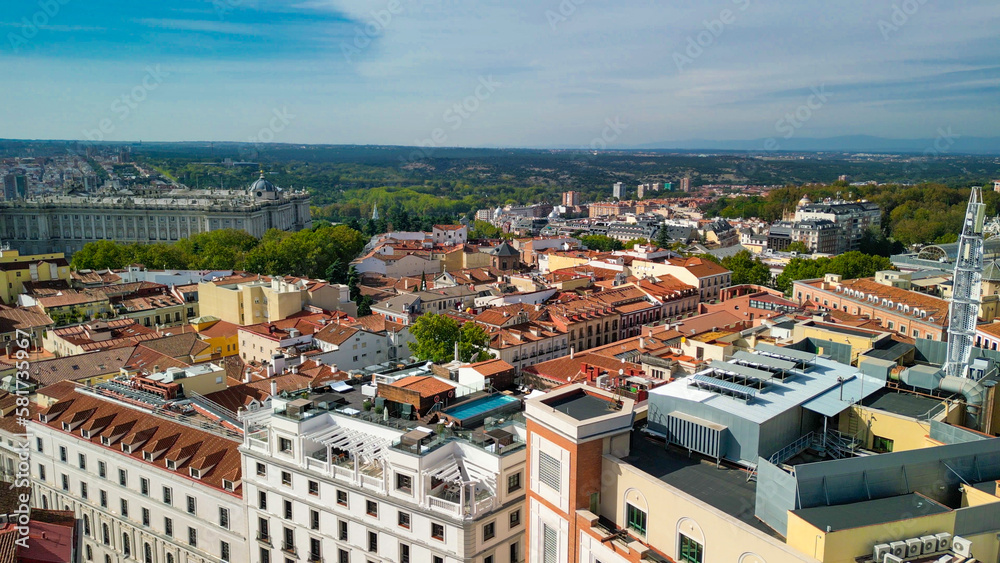 Fototapeta premium Madrid, Spain. Aerial view of city center. Buildings and main landmarks on a sunny day