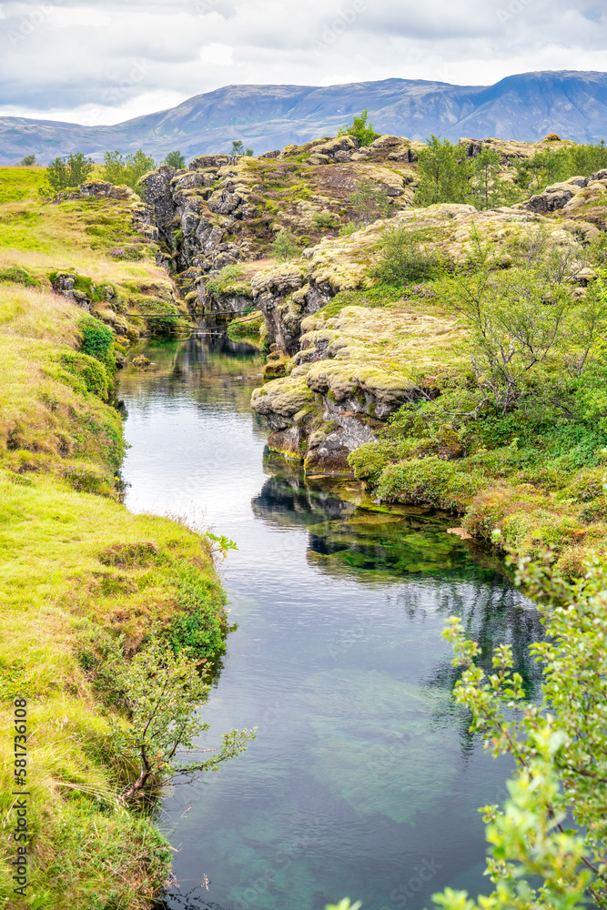 Thingvellir National Park, Iceland. Creek on a summer day