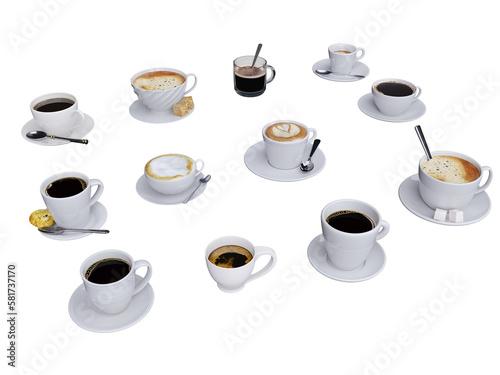 3D illustration coffee Latte black coffee americano espresso