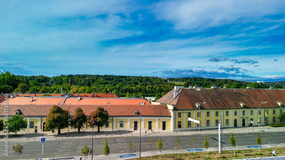 Aerial view of Schonbrunn Park from car parking area in Vienna, Austria Aerial view of Schonbrunn Park from car parking area in Vienna, Austria