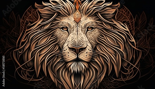 Lion Wall Artwork, Lion Line Art, Godlike creature, cosmic, awe inspiring, dreamy digital illustration. Generative ai