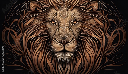 Lion Wall Artwork  Lion Line Art  Godlike creature  cosmic  awe inspiring  dreamy digital illustration. Generative ai