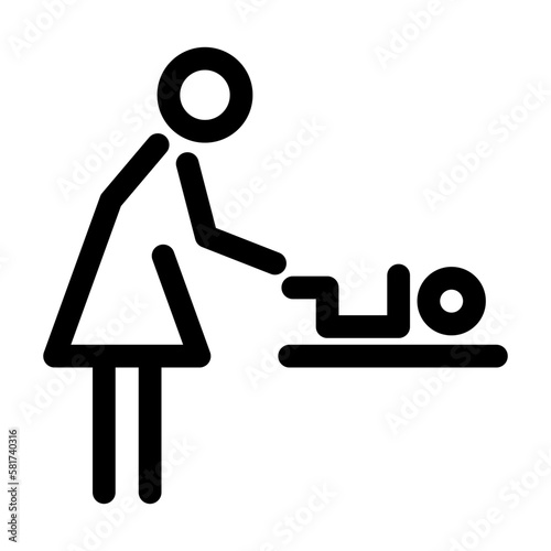 Vector woman and baby icon. Room for mother and child sign. Baby changing room symbol. Parent and kid. Editable stroke.