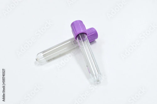 Purple vacuum blood collection tube with EDTA as anticoagulant for Complete blood count test in Medical laboratory. photo