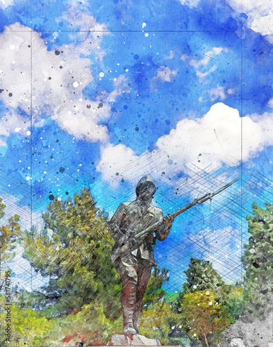 A watercolor painting depicting the Battle of Çanakkale. March 18th is the anniversary of the Battle of Çanakkale.