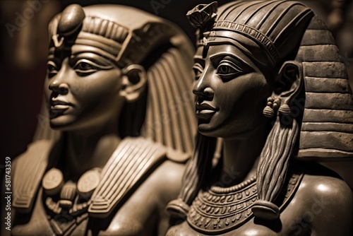 Old Egyptian pharaoh statues up close (Souvenirs). Generative AI