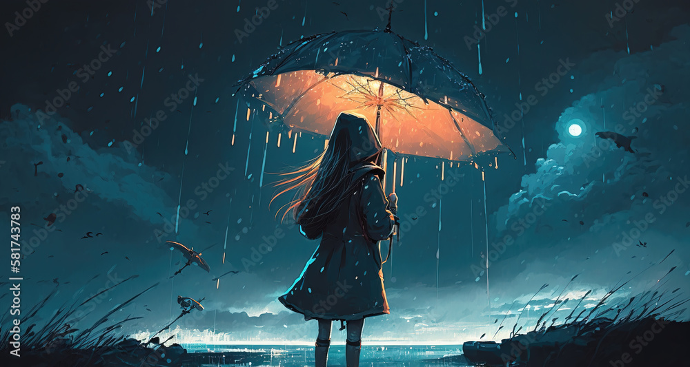 Download A beautiful sad anime girl sitting alone in the rain Wallpaper   Wallpaperscom