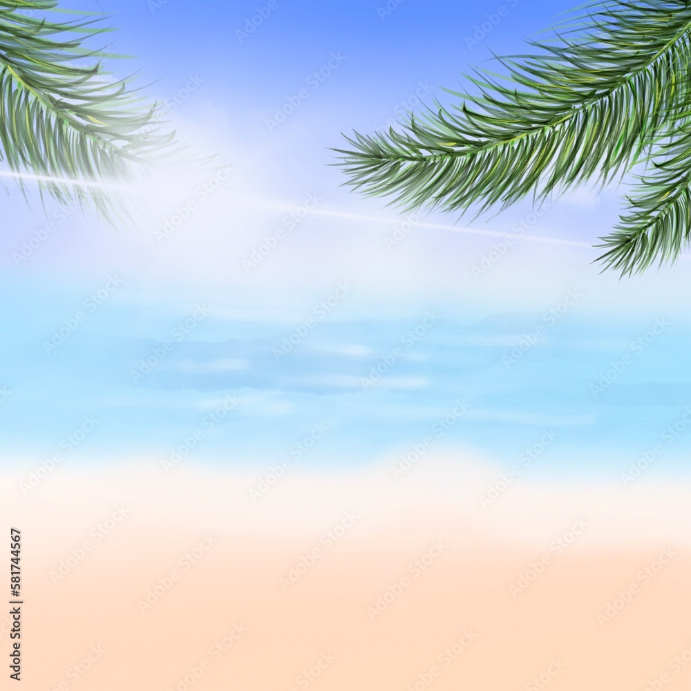 Beach illustration, Summer background, 