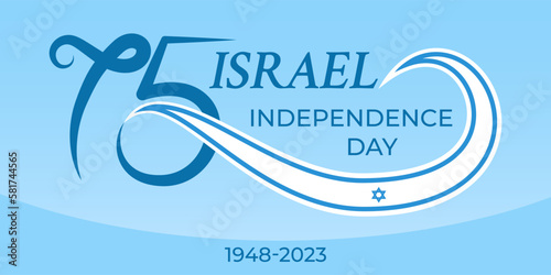 75 years anniversary Israel Independence Day. Greeting banner with number 75 and the Israeli flag. Great for logo, card, website, print, design, poster, social media. Vector flat style illustration photo
