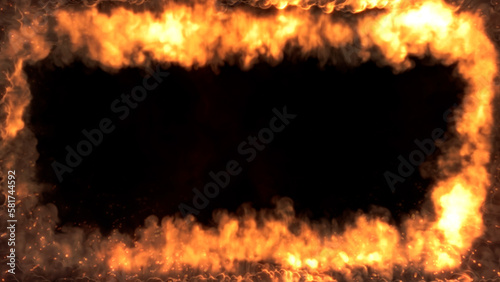 lighting fire with sparks square frame, isolated - object 3D rendering