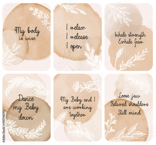Beautiful Boho Beige Set of Positive Birth Affirmations cards, ready to print