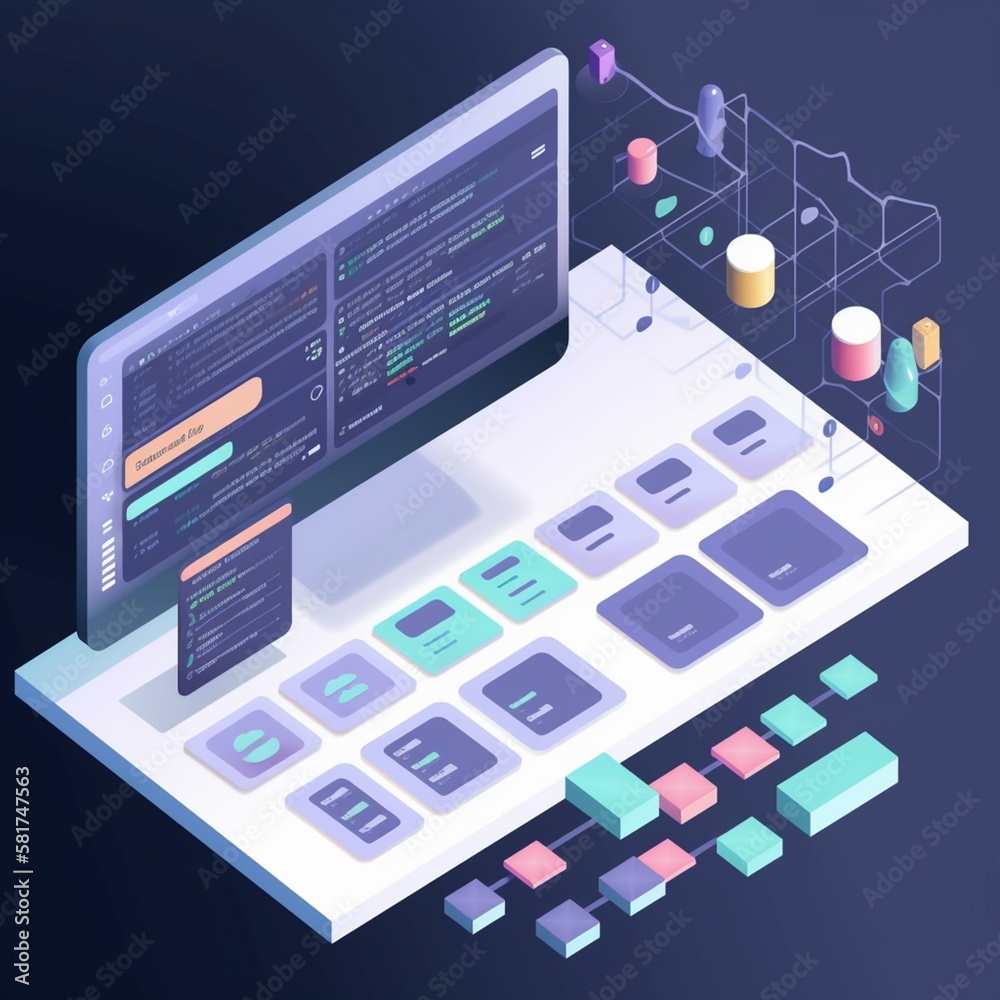 An isometric view of a cloud-based project management system with task lists and team calendars Generative AI An isometric view of a cloud-based project management system with task lists and team calendars Generative AI