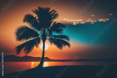 Sunset on the beach. AI