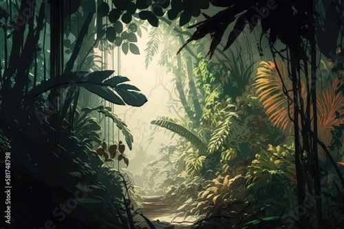 Jungle inside. AI generated.