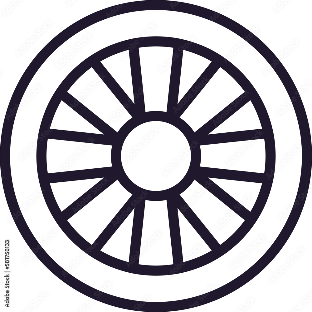 Obraz premium Single line icon of wheel on isolated white background. High quality editable stroke for mobile apps, web design, websites, online shops etc.