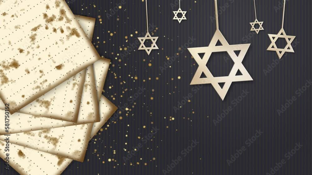 Happy Jewish Passover. Star of david and traditional matzah bread on dark background. Looped holiday animation.