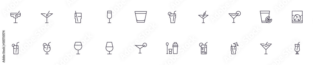 Collection of modern cocktail outline icons. Set of modern illustrations for mobile apps, web sites, flyers, banners etc isolated on white background. Premium quality signs. Collection of modern cocktail outline icons. Set of modern illustrations for mobile apps, web sites, flyers, banners etc isolated on white background. Premium quality signs.