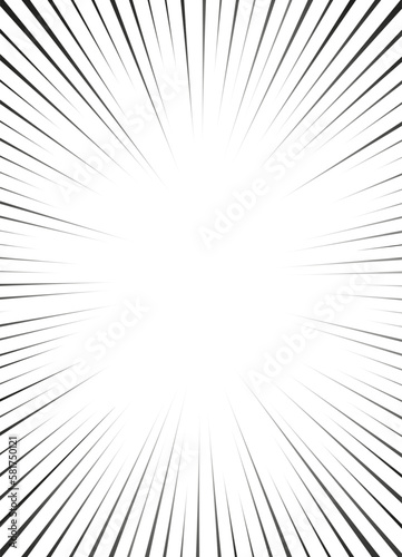 Manga radial speed lines for comic effect. Motion and force action focus flash strip lines for anime comic book. Vector background illustration of black ray manga speed frame or splash and explosion.