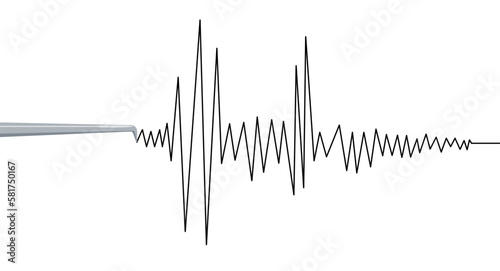 Seismograph earthquake or polygraph test wave. Seismogram vibration or magnitude recording chart. Music volume wave or lie detector diagram record. Vector illustration. photo