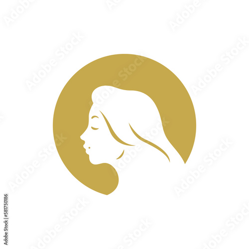 Woman profile portrait hair beauty fashion spa cosmetology salon silhouette icon vintage vector flat