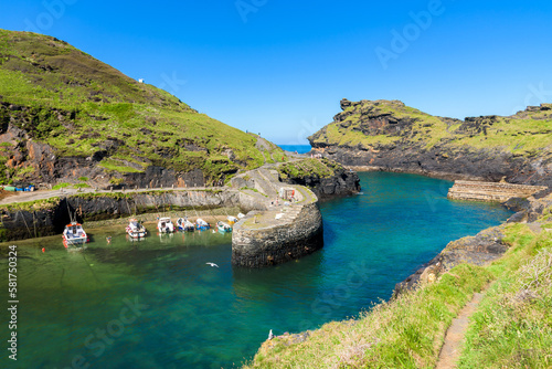 Boscastle harbour on a sunny summer day, Cornwall, England. photo