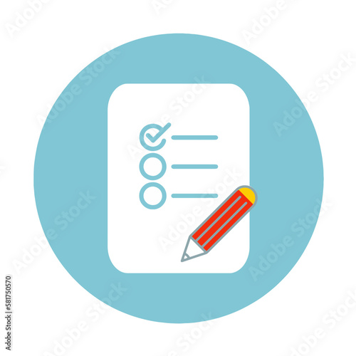 Task list icon with pencil on blue circle background