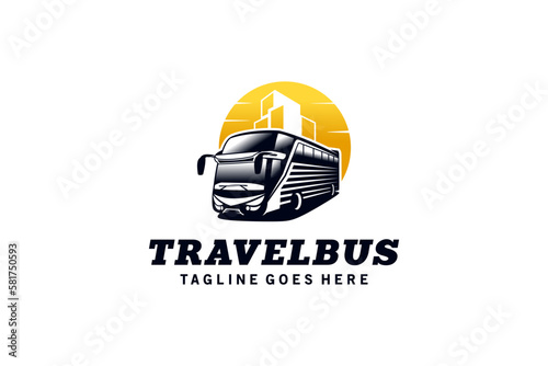 Modern bus travel company logo design, service bureau logo vector illustration and tour bus rental