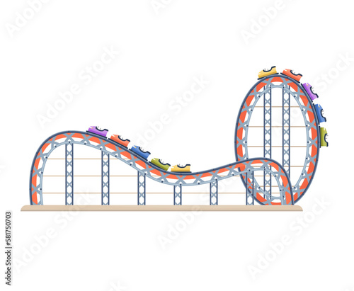 Roller coaster in amusement park isolated. Flat vector illustration.