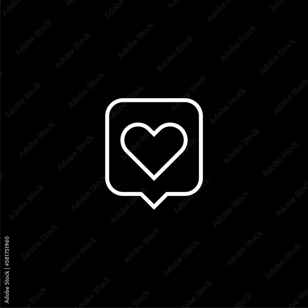 Heart in bubble speech line icon isolated on black background Heart in bubble speech line icon isolated on black background