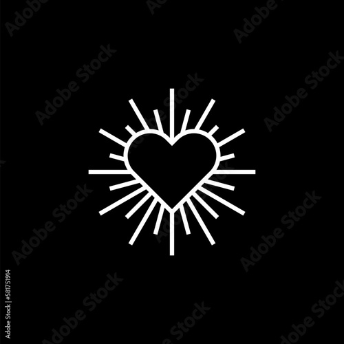 Sketch heart rays icon isolated on black background
