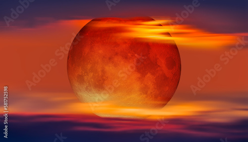 Fototapeta Naklejka Na Ścianę i Meble -  Sunset sky with full moon in the clouds 