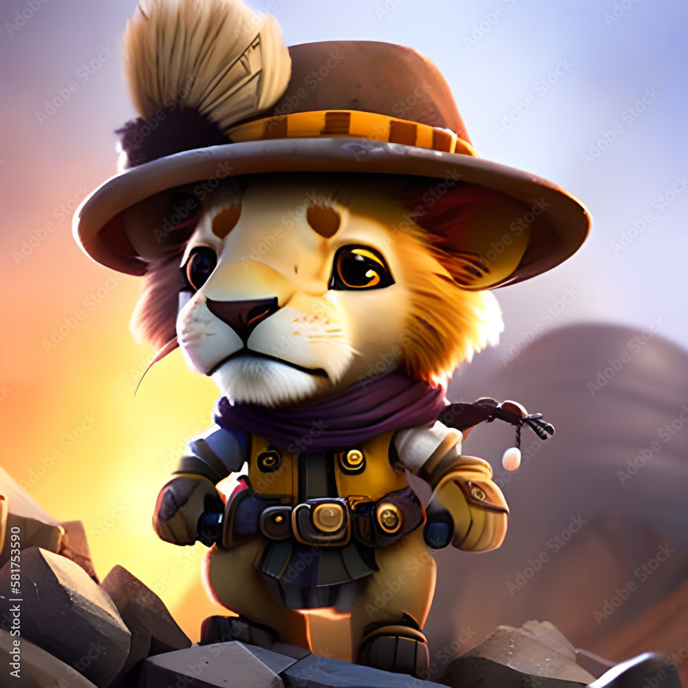 cute lion with a hat