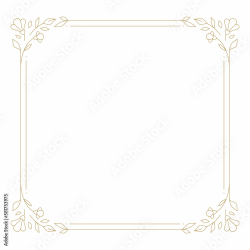 Floral ornament frame blossom natural branch antique golden vintage line design vector illustration.