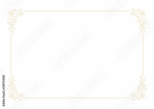 Flourish blossom flower bud plant foliage golden vintage banner frame line vector illustration