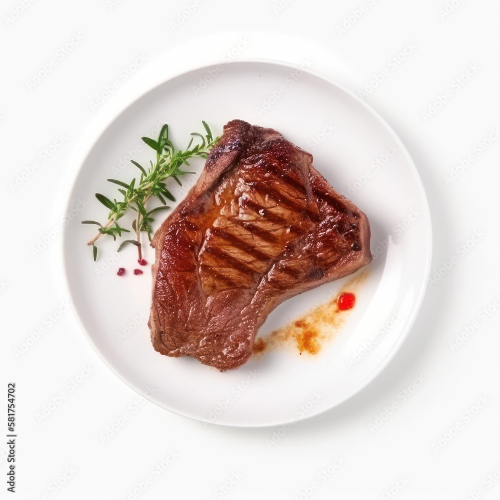 Grilled steak on a plate isolated