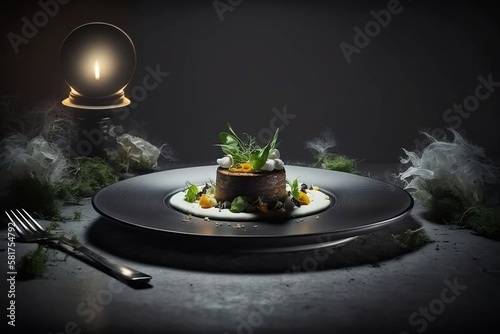 High cuisine restaurant dish on a plate, AI generative